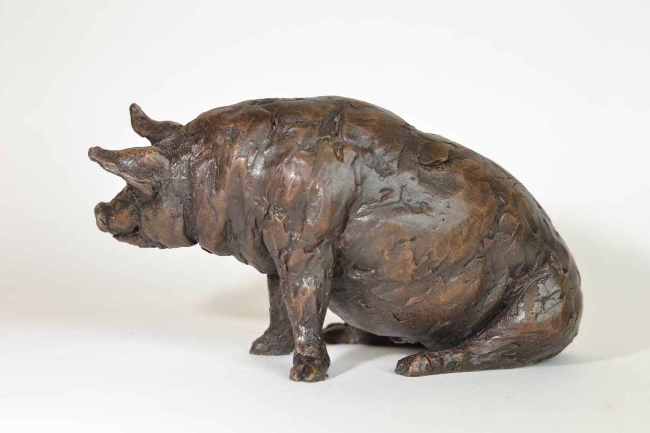 Bronze Sitting Pig Sculpture by animal sculptor Tanya