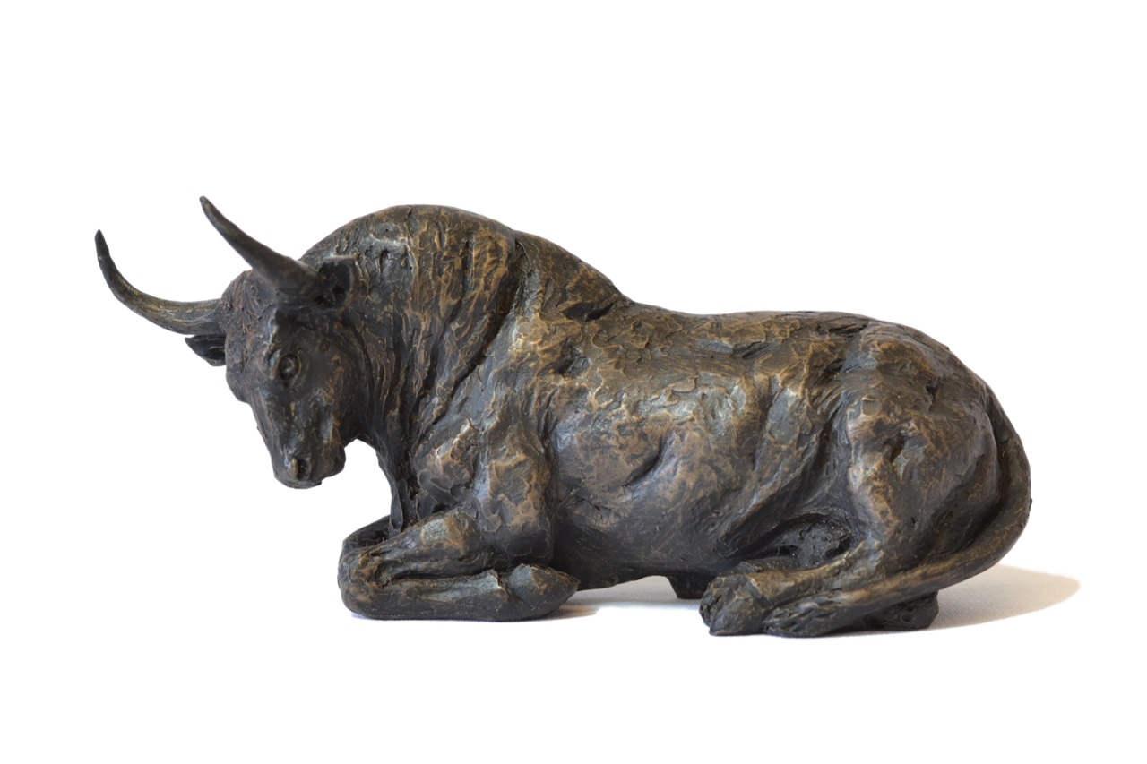Lying Bull sculpture - Tanya Russell, Animal Sculpture