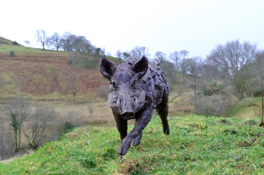 Wild Boar Running Statue