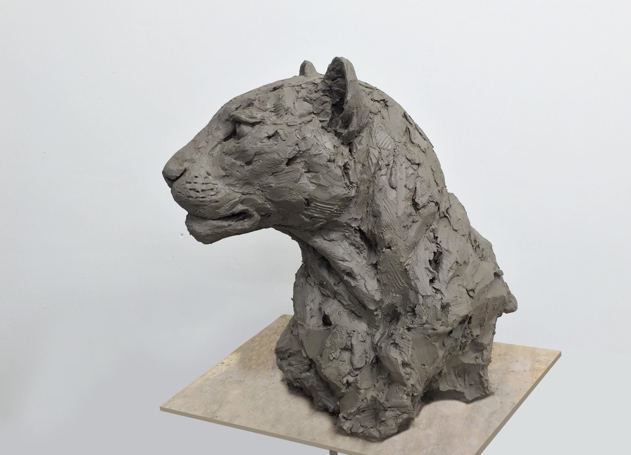 Bronze Leopard Portrait sculpture by animal sculptor Tanya Russell, MRBS