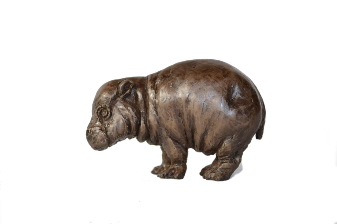 Bronze Baby Hippo sculpture by sculptor Tanya Russell, MRBS