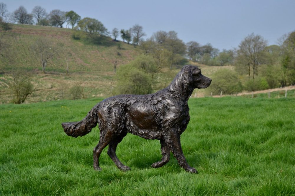 Bronze Walking English Setter Dog Statue