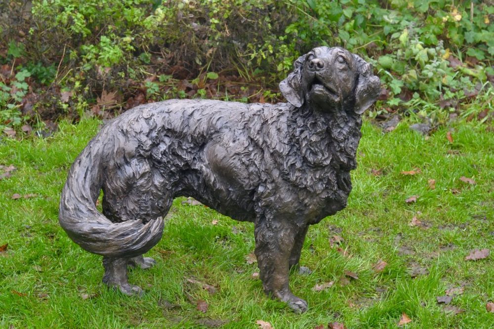 bronze golden retriever dog garden statue