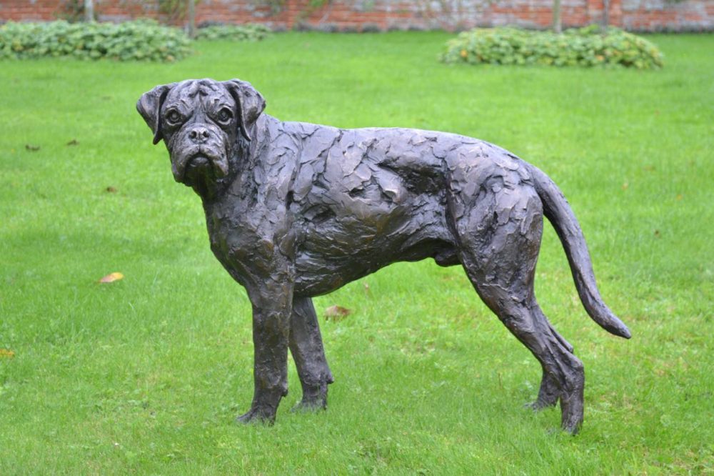 Bronze Boxer Sculpture Dog, Boxer Dog Garden Ornament