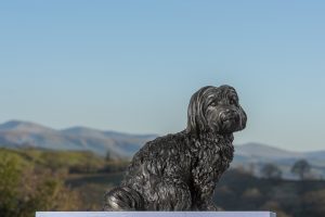 bronze sitting maltese terrier statue