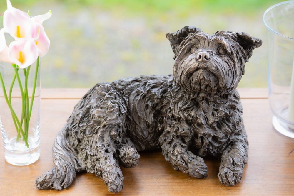 1 'Lying Yorkshire Terrier', Bronze Dog, Dog Sculpture, Crane Statue, Bronze Resin, Tanya Russell Animal Sculptures-9