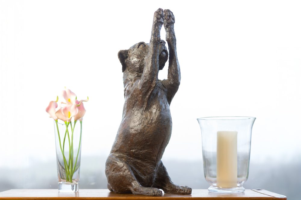 1 'Staffie Waving Paws BR', Dog Sculpture, Bronze Dog, Bronze Resin, Tanya Russell Animal Sculptures-3