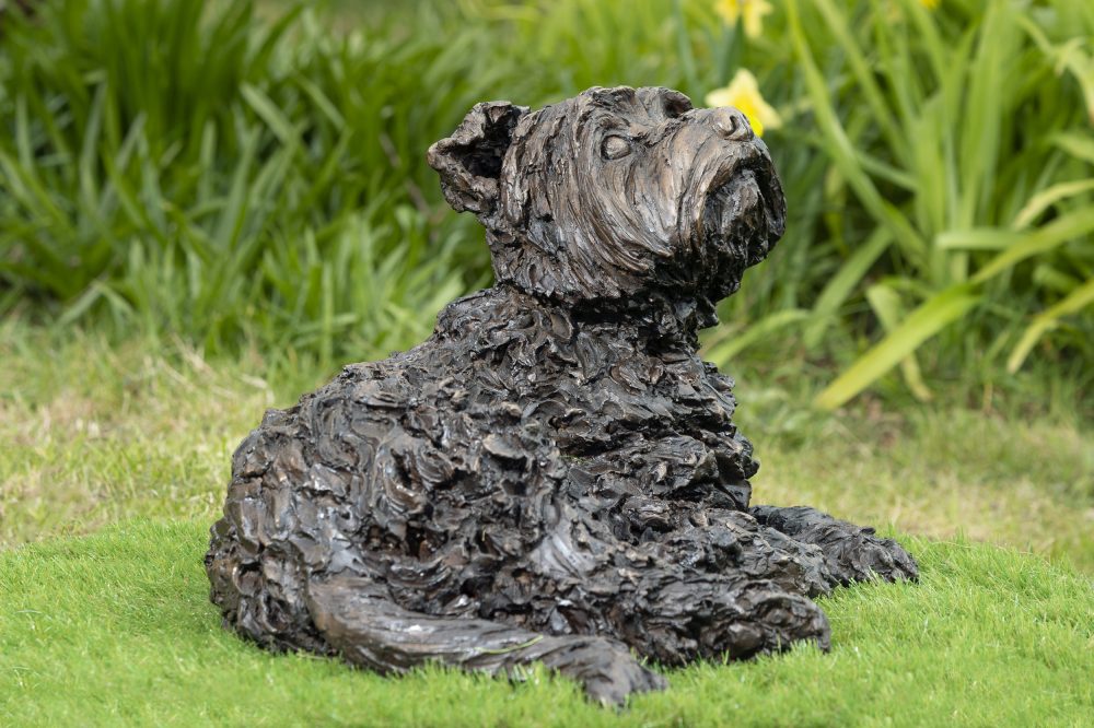 bronze lying yorkshire terrier statue