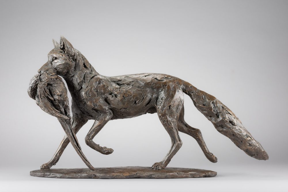 1 'Fox and Pheasant', Bronze Fox, Fox Sculpture, Fox Statue, Bronze Resin, Tanya Russell Animal Sculpture-1