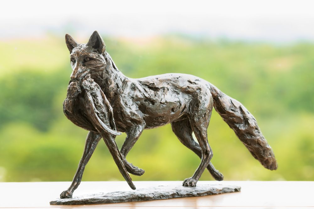 1 'Fox and Pheasant', Fox Sculpture, Bronze Fox, Foundry Bronze Metal, Tanya Russell Animal Sculptures-17