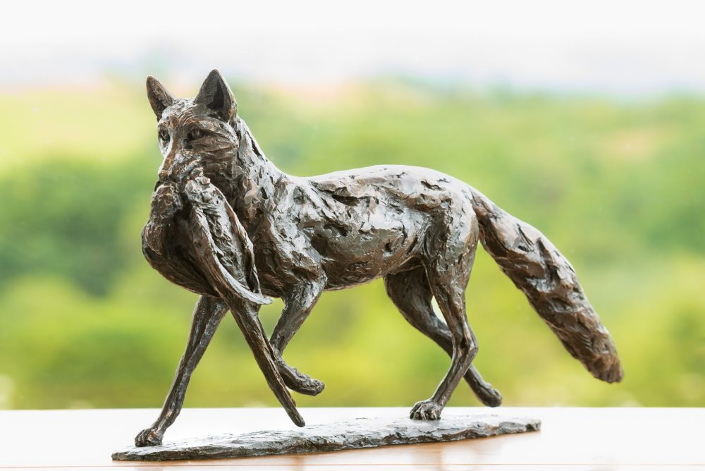 1 'Fox and Pheasant', Fox Sculpture, Bronze Fox, Foundry Bronze Metal, Tanya Russell Animal Sculptures-17