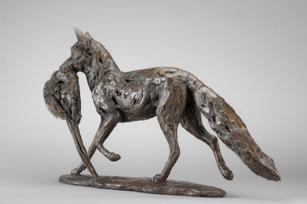 8 'Fox and Pheasant', Bronze Fox, Fox Sculpture, Fox Statue, Bronze Resin, Tanya Russell Animal Sculpture-2