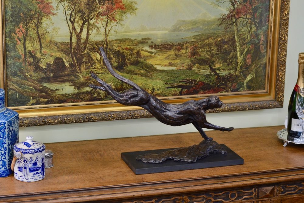 【 美品 】全長53㎝ RUNNING LEOPARD CAST BRONZE Bronze Running Cheetah Sculpture | Bronze Cheetah Statue