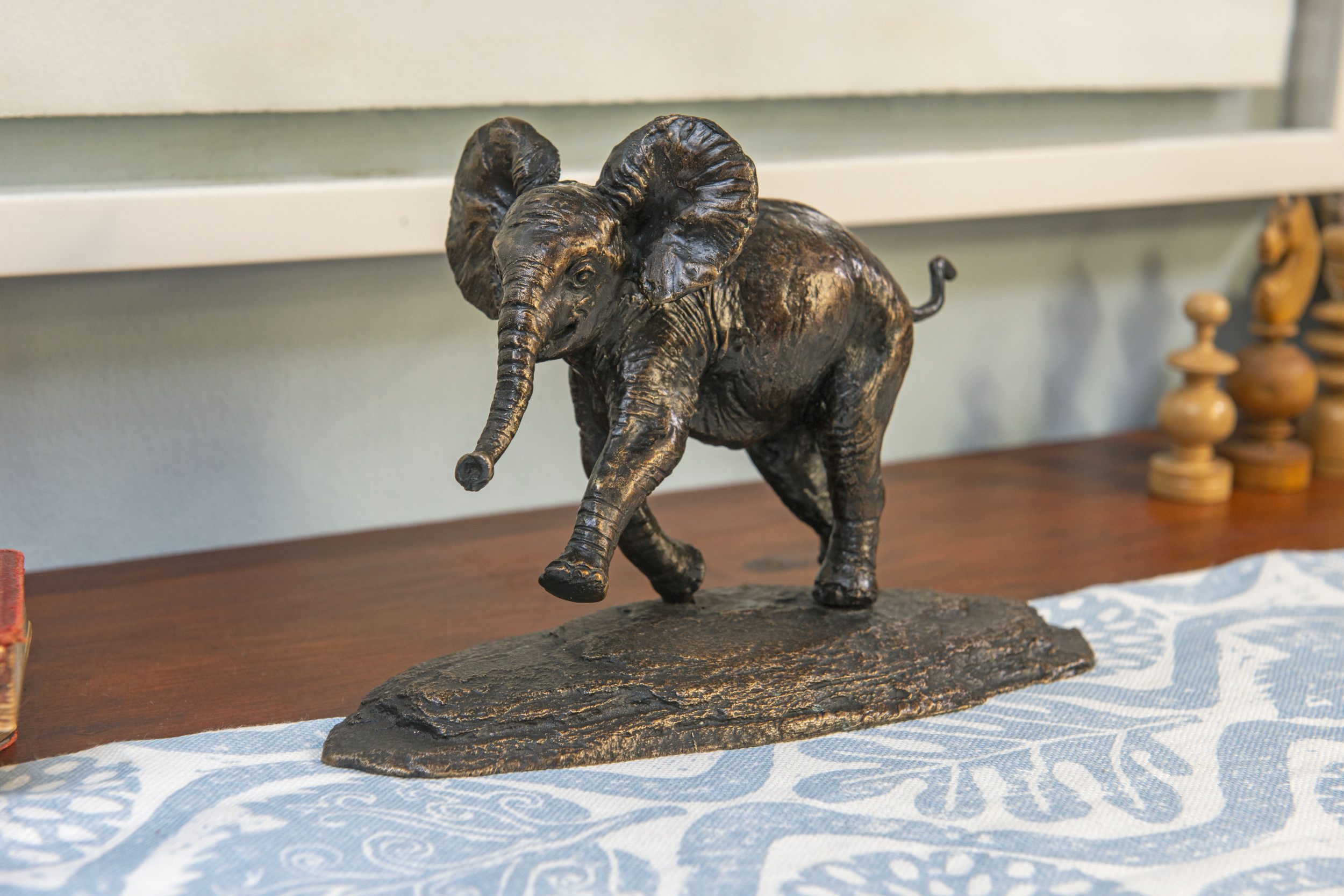 Tanya Russell - Baby Elephant, Playing FB - WebSized - (16) Bronze Elephant Art