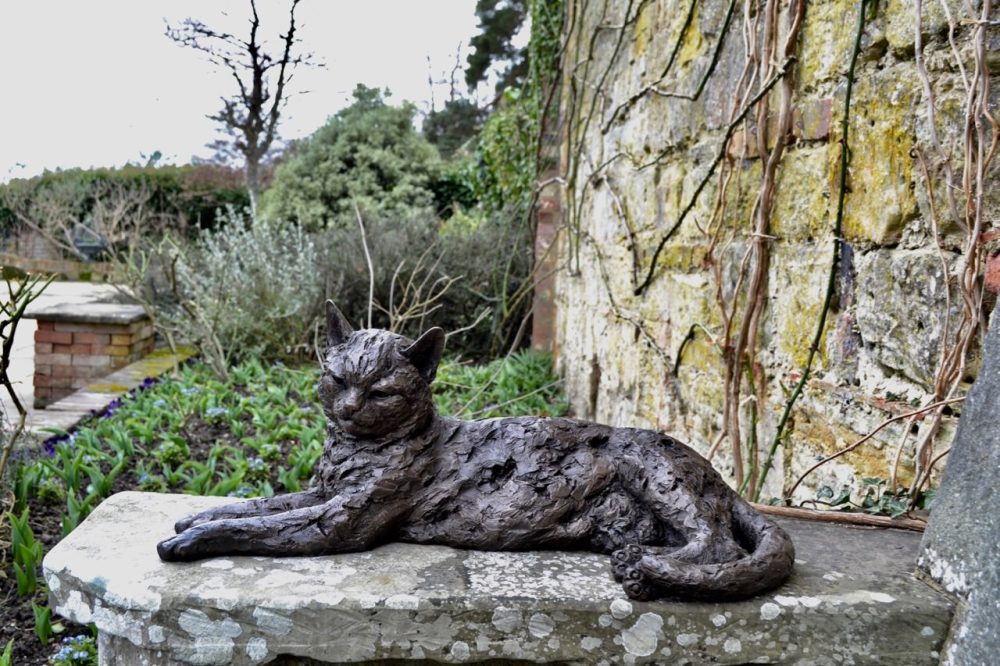 Lying Cat Bronze Outdoor Sculpture