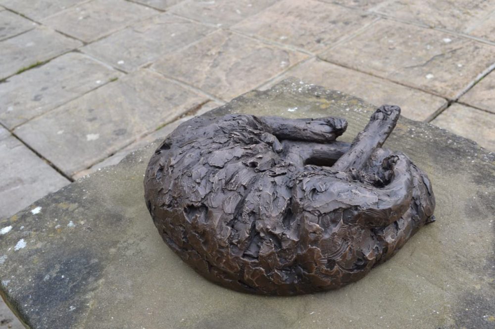 curled cat statue