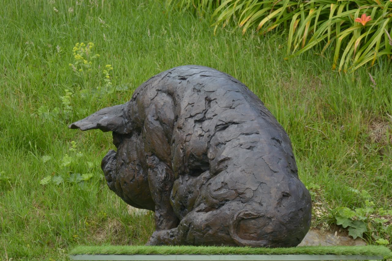 Sitting Life Size Pig Sculpture | Bronze Pig Statue by Tanya Rusell