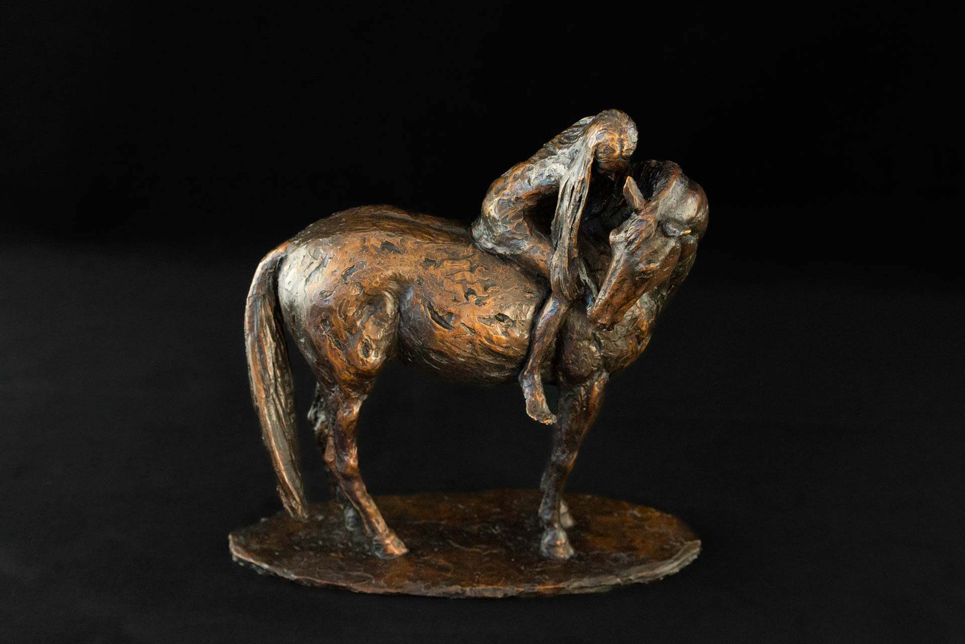 horse and girl real editioned bronze