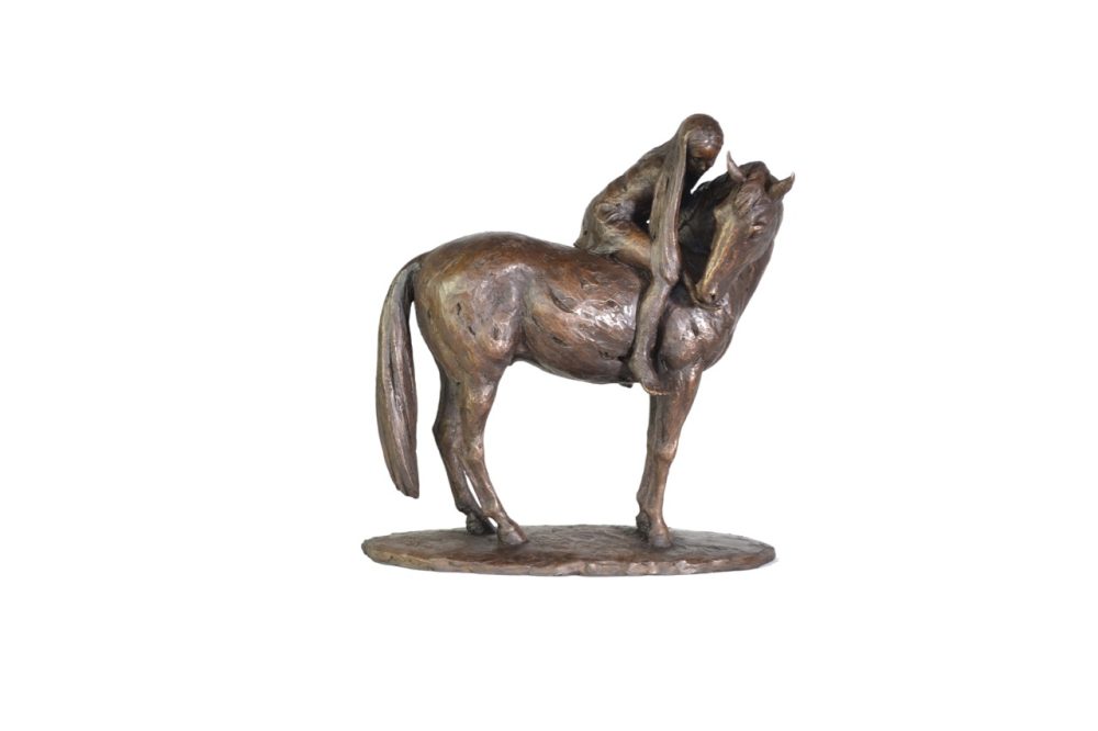 Horse and Girl Sculpture Bronze Horse Lover Statue Horse Ornament