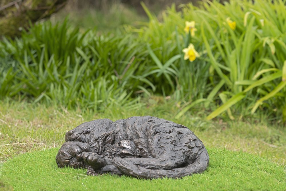 curled cat sculpture bronze resin