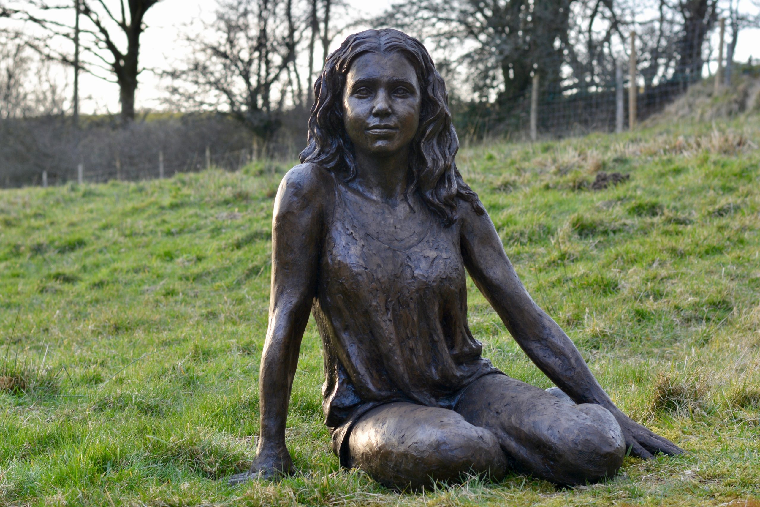 Sitting Life Size Sculpture | Bronze Girl Garden Statue | Outdoor Girl