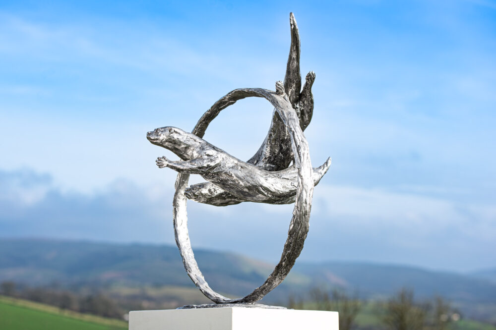 1 'Otters Swimming Through Ring', Bronze Otters, Otter Sculpture, Otters Statue, Stainless Steel Tanya Russell-3