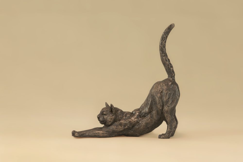 bronze stretching cat ornament