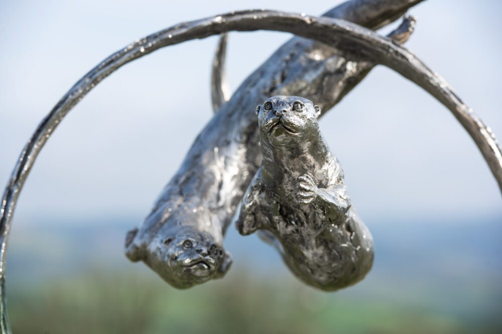2 'Otters Swimming Through Ring', Bronze Otters, Otter Sculpture, Otters Statue, Stainless Steel Tanya Russell-8
