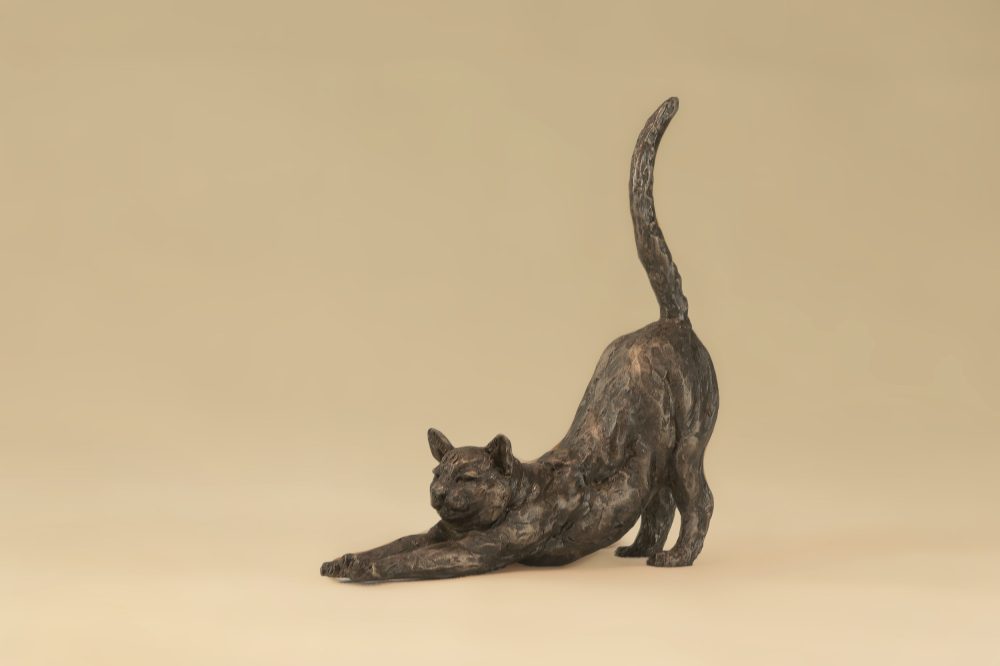 bronze stretching cat art