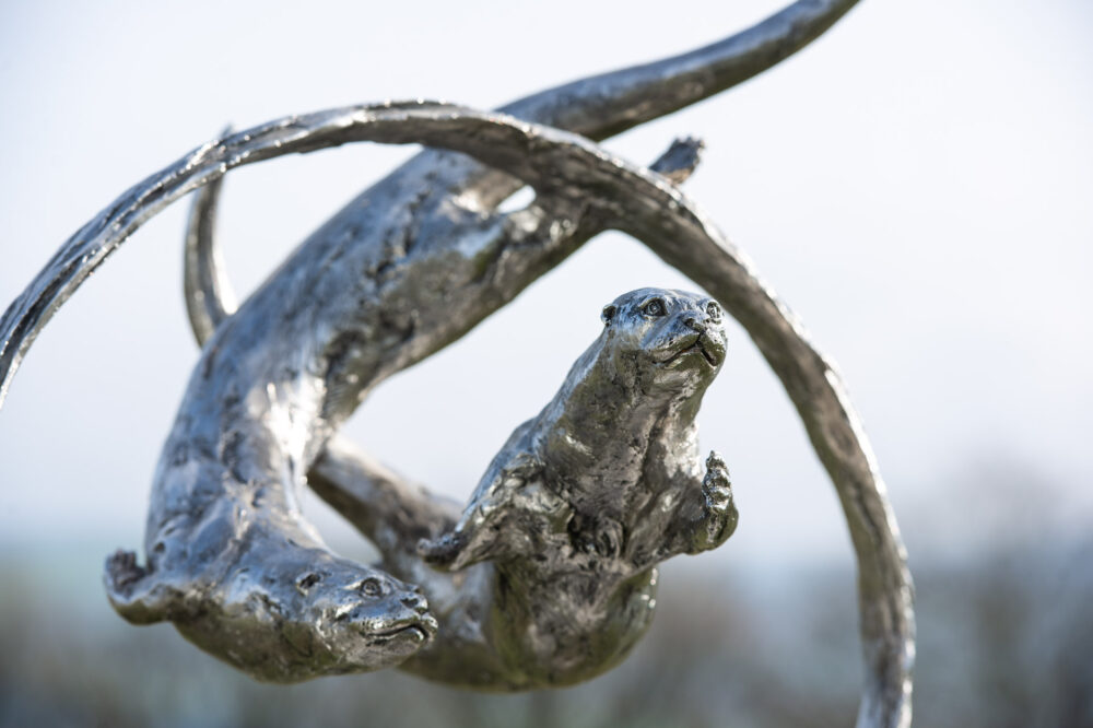 3 'Otters Swimming Through Ring', Bronze Otters, Otter Sculpture, Otters Statue, Stainless Steel Tanya Russell-9
