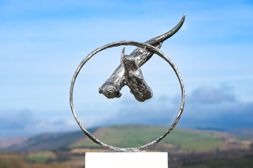4 'Otters Swimming Through Ring', Bronze Otters, Otter Sculpture, Otters Statue, Stainless Steel Tanya Russell-1