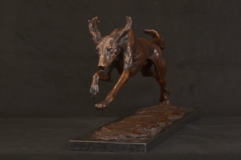 bronze running saluki statue