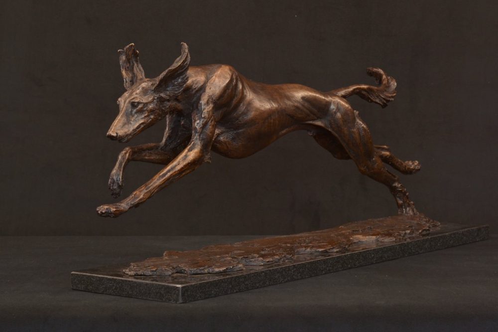 bronze running saluki sculpture