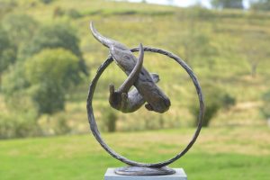 Foundry Bronze Otters Swimming Sculpture