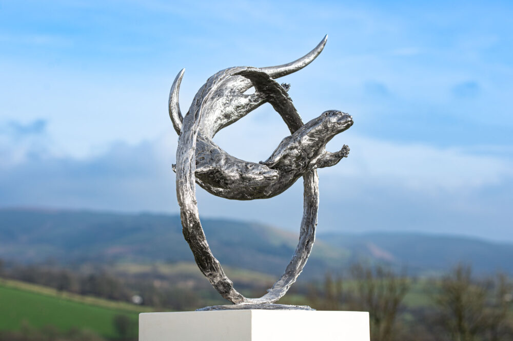 6 'Otters Swimming Through Ring', Bronze Otters, Otter Sculpture, Otters Statue, Stainless Steel Tanya Russell-4