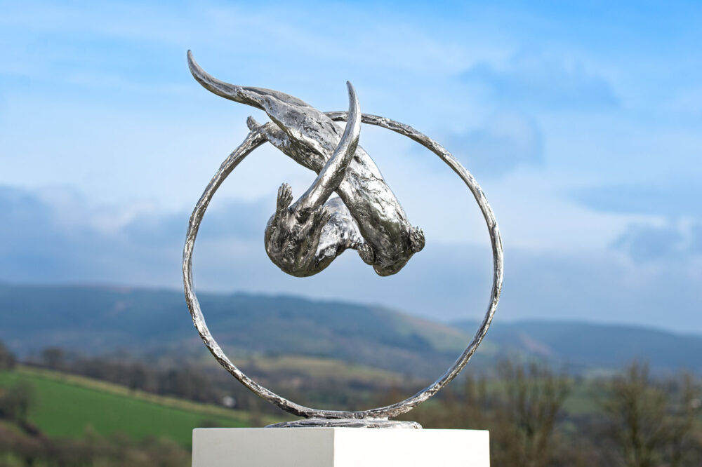 8 'Otters Swimming Through Ring', Bronze Otters, Otter Sculpture, Otters Statue, Stainless Steel Tanya Russell-5