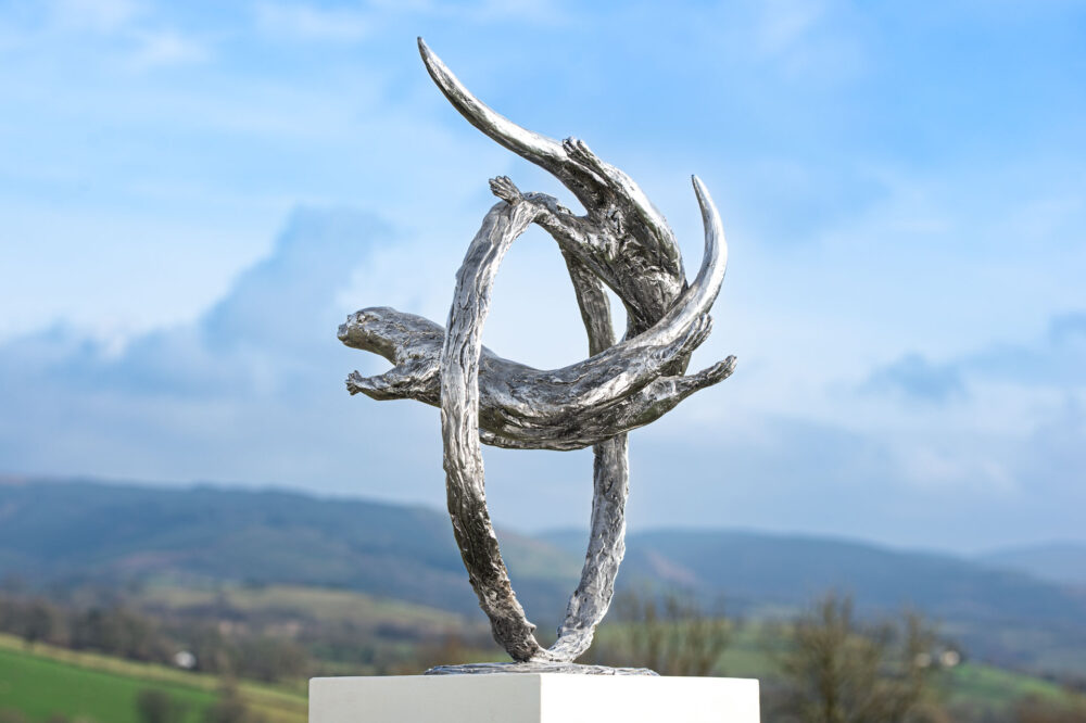 9 'Otters Swimming Through Ring', Bronze Otters, Otter Sculpture, Otters Statue, Stainless Steel Tanya Russell-7
