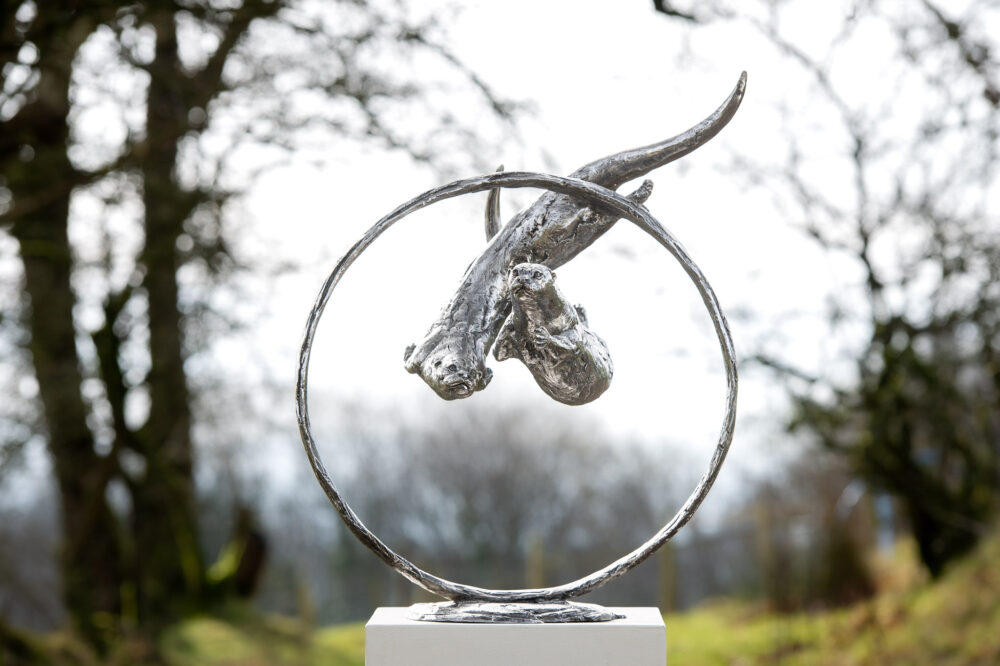'Otters Swimming Through Ring', Bronze Otters, Otters Sculpture, Dog Statue, Stainless Steel, Tanya Russell Animal Sculptures (1 of 7)
