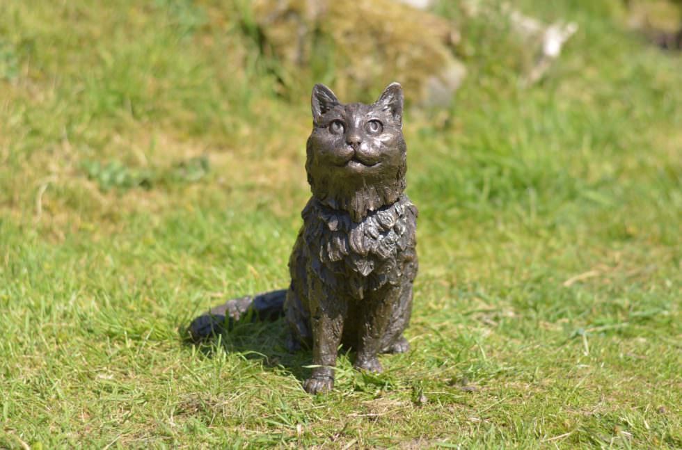 Sitting Longhaired Cat Sculpture Bronze Cat Statue Cat Ornament