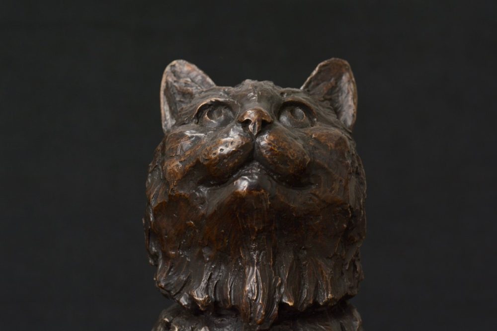 'Sitting Long Haired Cat' Bronze, Long Haired Cat Sculpture, Cat Statue Foundry Bronze, Tanya Russell Animal Sculptures
