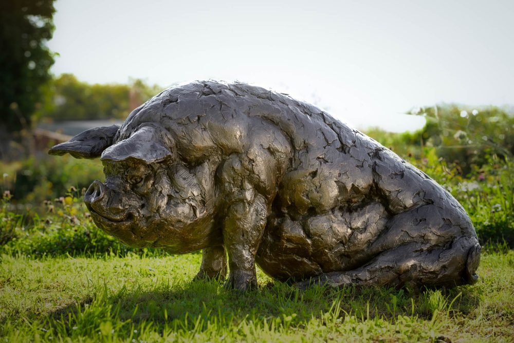 a1 'Sitting Pig', Pig Sculpture, Bronze Pig, Bronze Resin, Tanya Russell Animal Sculptures-3