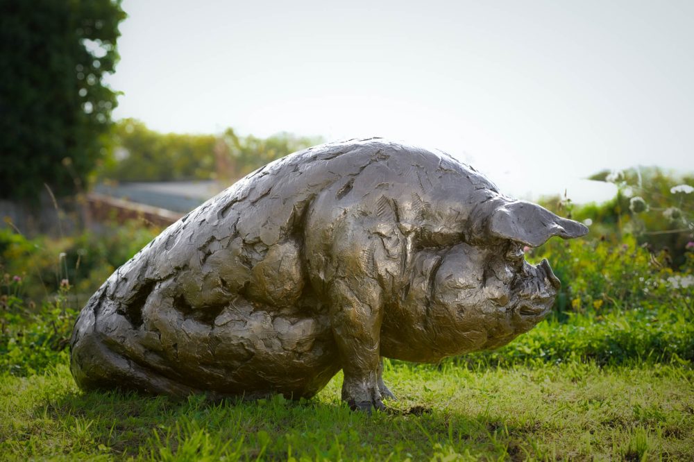 a4 'Sitting Pig', Pig Sculpture, Bronze Pig, Bronze Resin, Tanya Russell Animal Sculptures-5