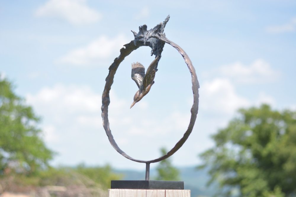 'Kingfisher Diving' Bronze, Kingfisher Diving Sculpture,  Kingfisher Statue, Foundry Bronze Tanya Russell Animal Sculptures
