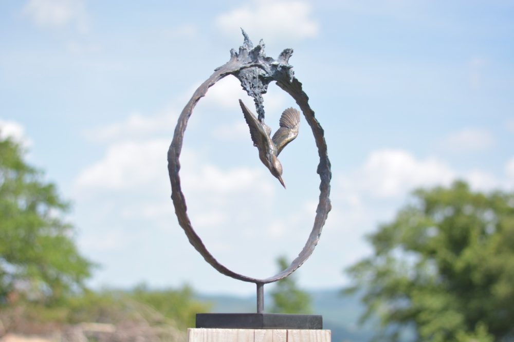 'Kingfisher Diving' Bronze, Kingfisher Diving Sculpture,  Kingfisher Statue, Foundry Bronze Tanya Russell Animal Sculptures