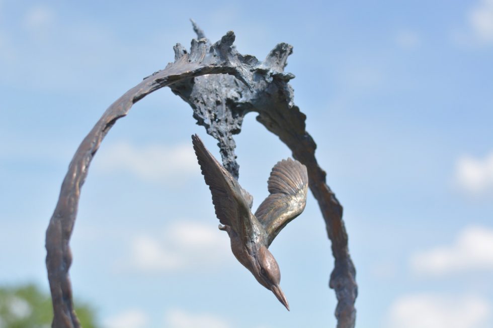 'Breaking the Surface' Diving Kingfisher Bronze Sculpture