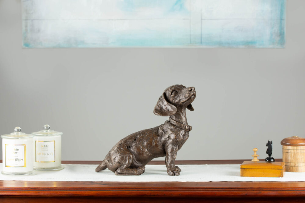 11 'Sitting Dachshund Puppy', Bronze Dog, Dog Sculpture, Crane Statue, Bronze Resin, Tanya Russell Animal Sculptures-12