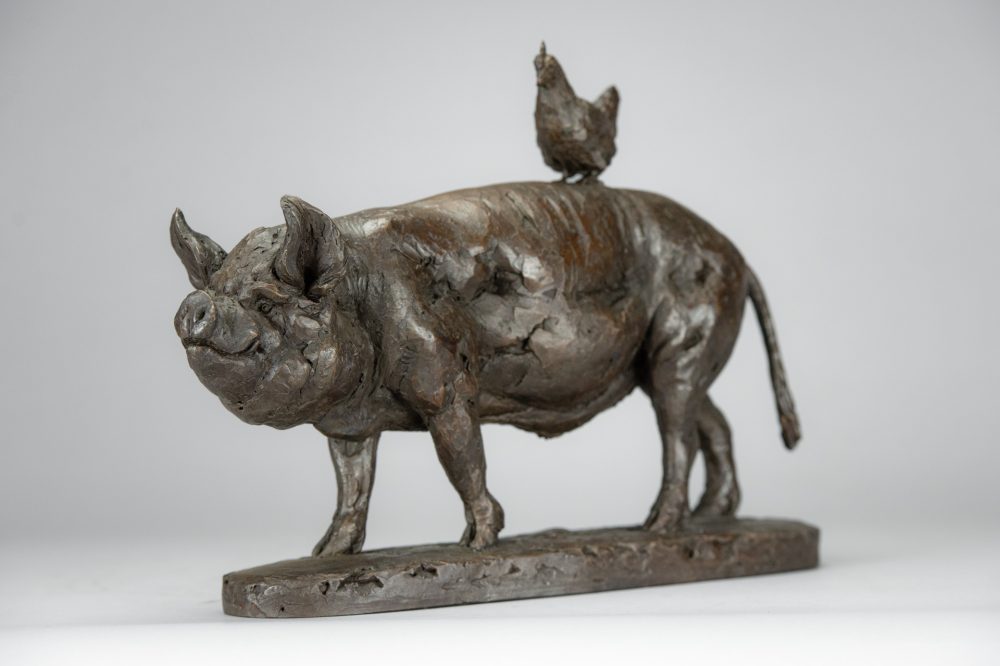 2 'Pig and Chicken', Bronze Pig, Pig Sculpture, Pig Statue, Bronze Resin, Tanya Russell Animal Sculpture-8