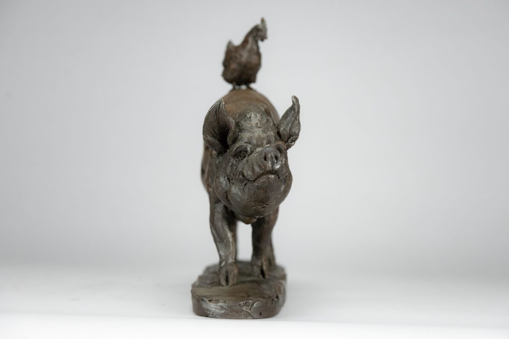 4 'Pig and Chicken', Bronze Pig, Pig Sculpture, Pig Statue, Bronze Resin, Tanya Russell Animal Sculpture-7