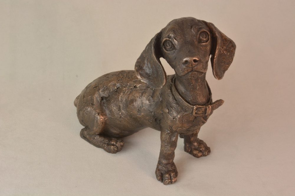 'Sitting Dachsund Puppy' Bronze, Dachsund Puppy Sculpture, Dachsund Statue Bronze Resin Tanya Russell Animal Sculptures
