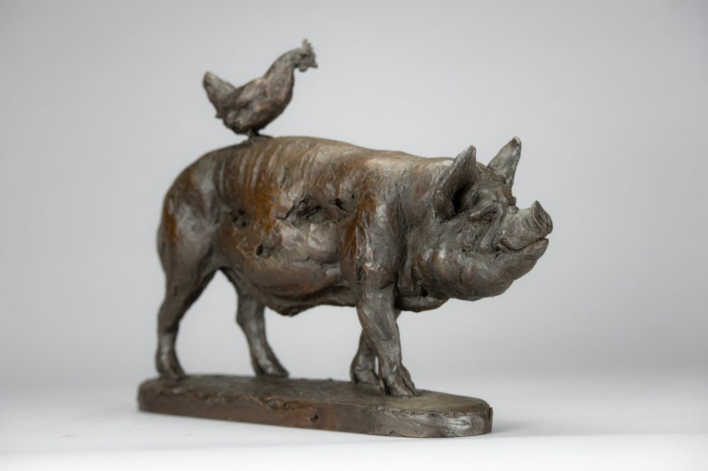 5 'Pig and Chicken', Bronze Pig, Pig Sculpture, Pig Statue, Bronze Resin, Tanya Russell Animal Sculpture-6